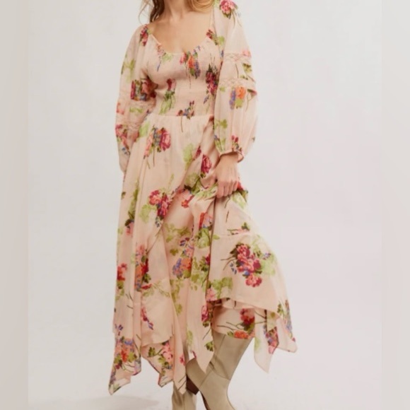 Free People Women Morning Glory Maxi Cotton Stretchy Flowing Long Sleeve New M-L - Picture 1 of 16